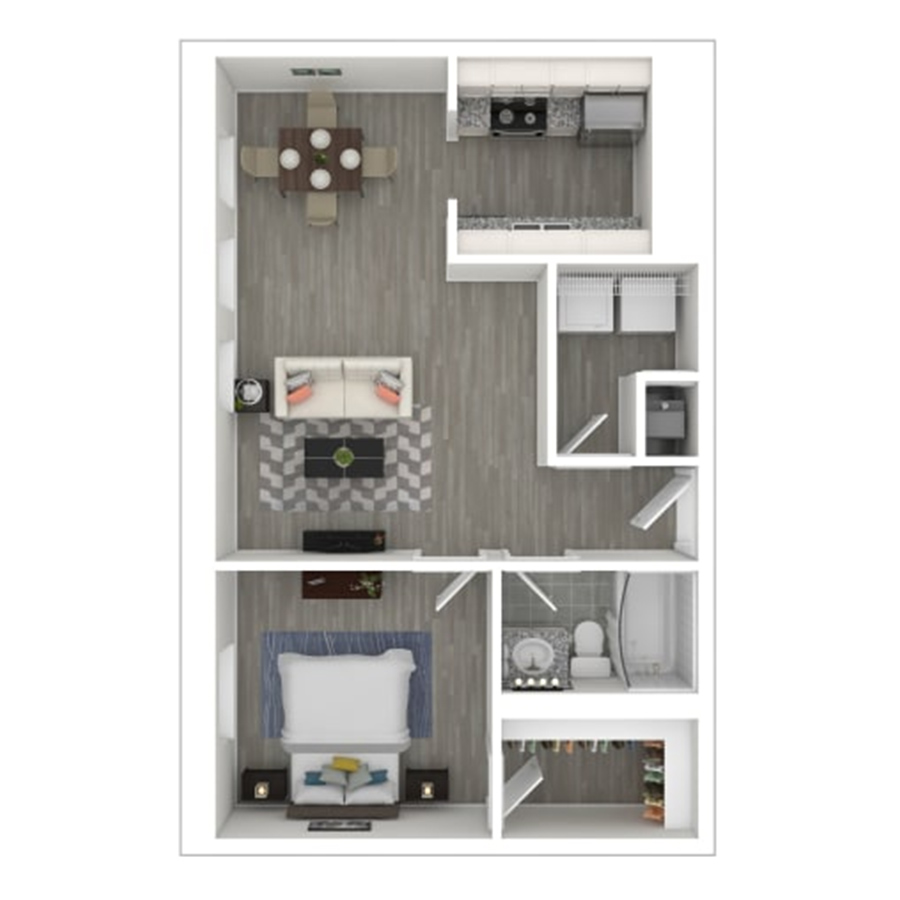 Rendering of the gh-A5C floor plan with 1 bedroom[s] and 1 bathroom[s] at Gayoso House