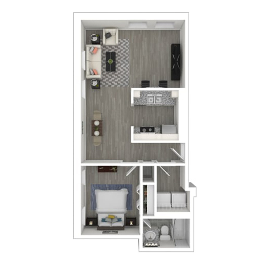 Rendering of the gh-A8 floor plan with 1 bedroom[s] and 1 bathroom[s] at Gayoso House