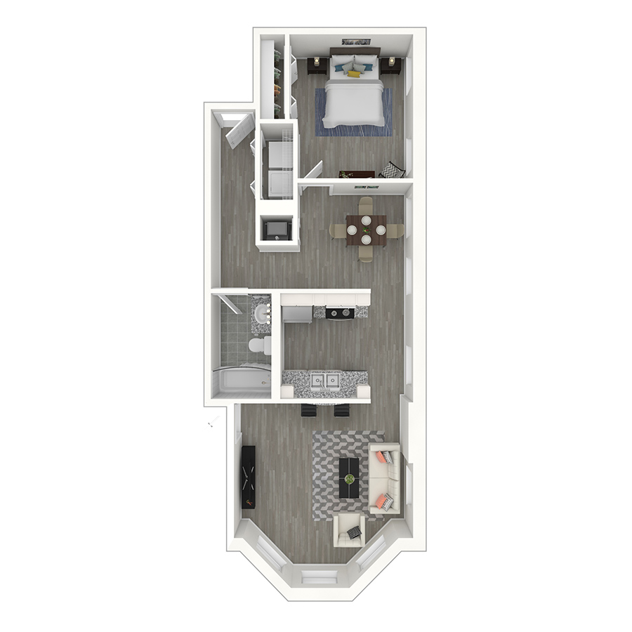 Rendering of the gh-A6C floor plan with 1 bedroom[s] and 1 bathroom[s] at Gayoso House