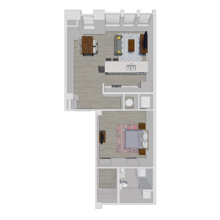 Rendering of the A3.1.1 floor plan with 1 bedroom[s] and 1 bathroom[s] at Pembroke Square