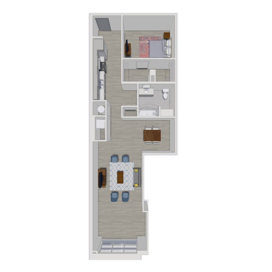 Rendering of the A6.2 floor plan with 1 bedroom[s] and 1 bathroom[s] at Pembroke Square