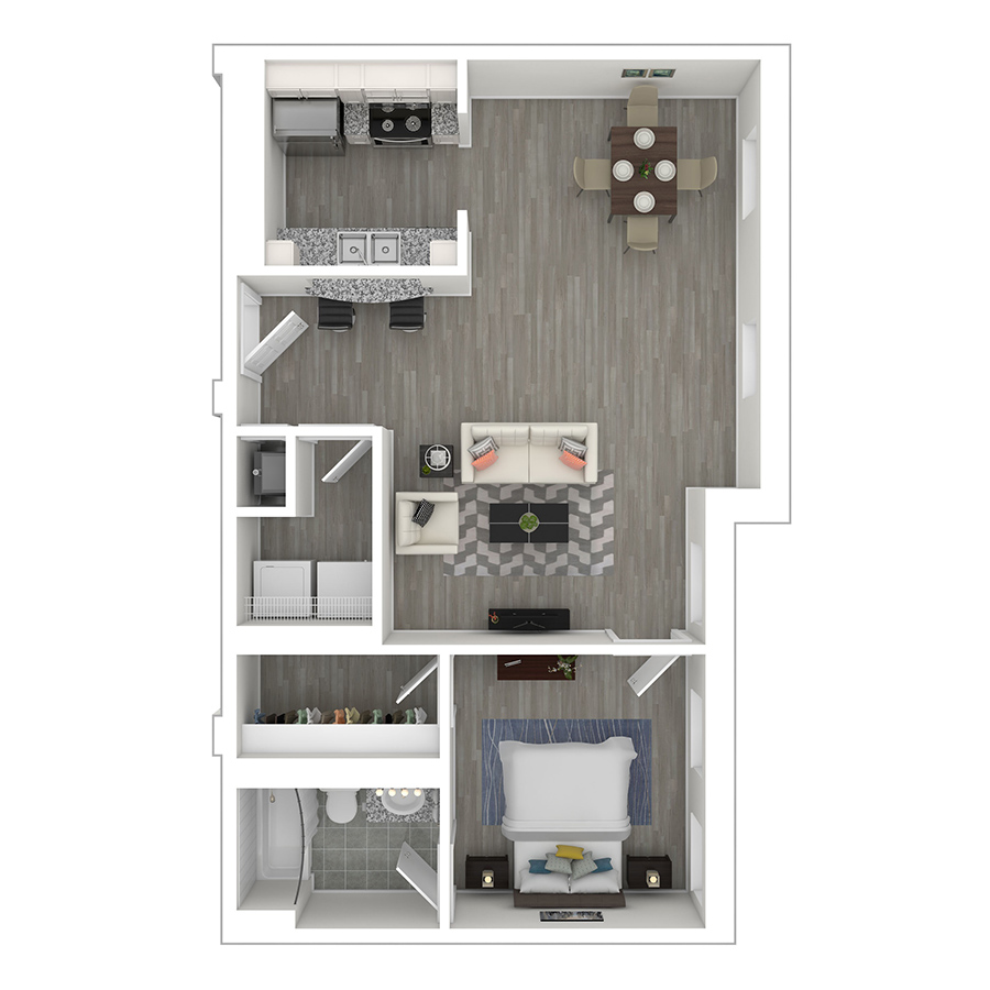Rendering of the gh-A11 floor plan with 1 bedroom[s] and 1 bathroom[s] at Gayoso House