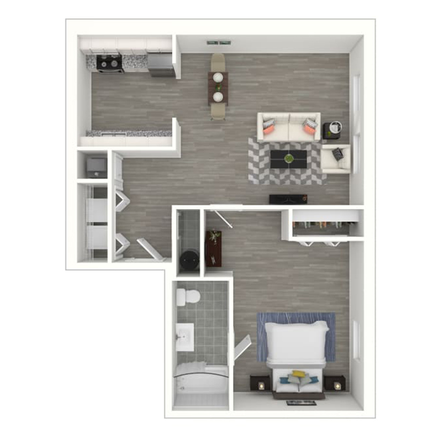 Rendering of the gh-A10 floor plan with 1 bedroom[s] and 1 bathroom[s] at Gayoso House