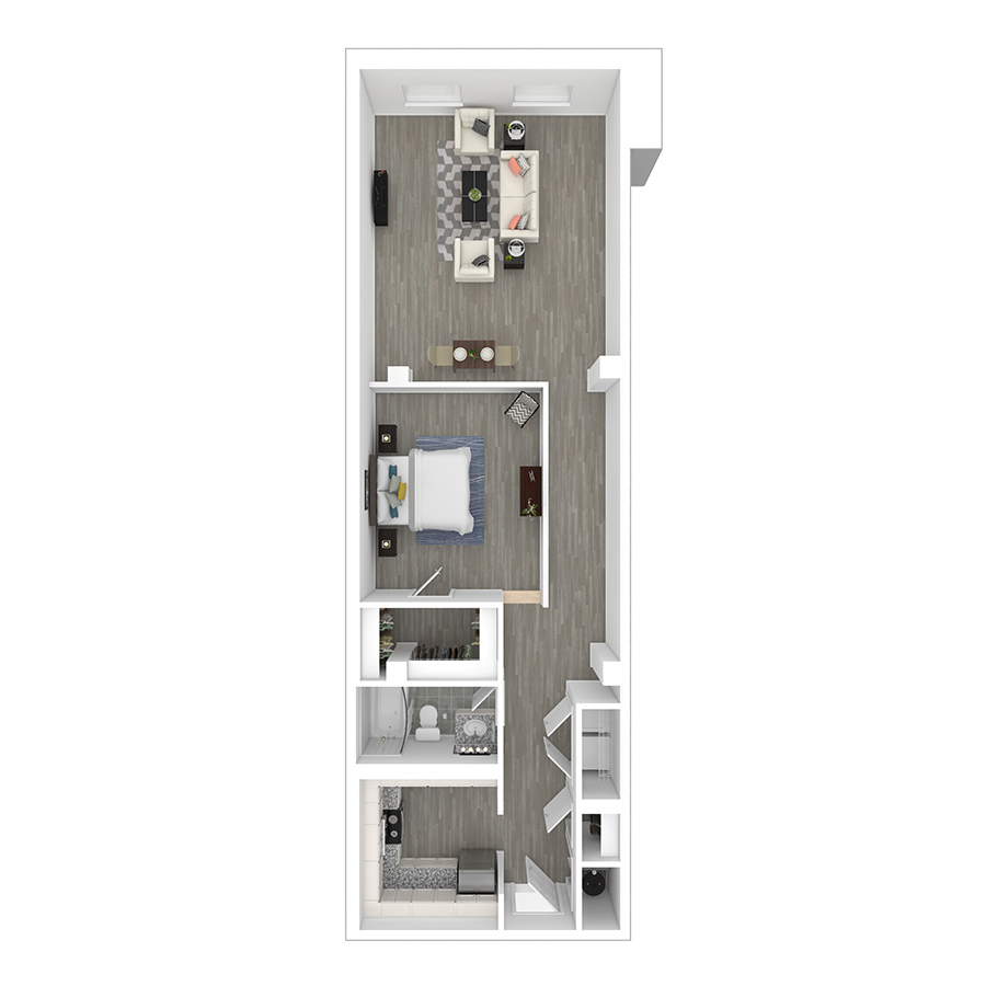Rendering of the S10 floor plan with a Studio bedroom and 1 bathroom[s] at Pembroke Square