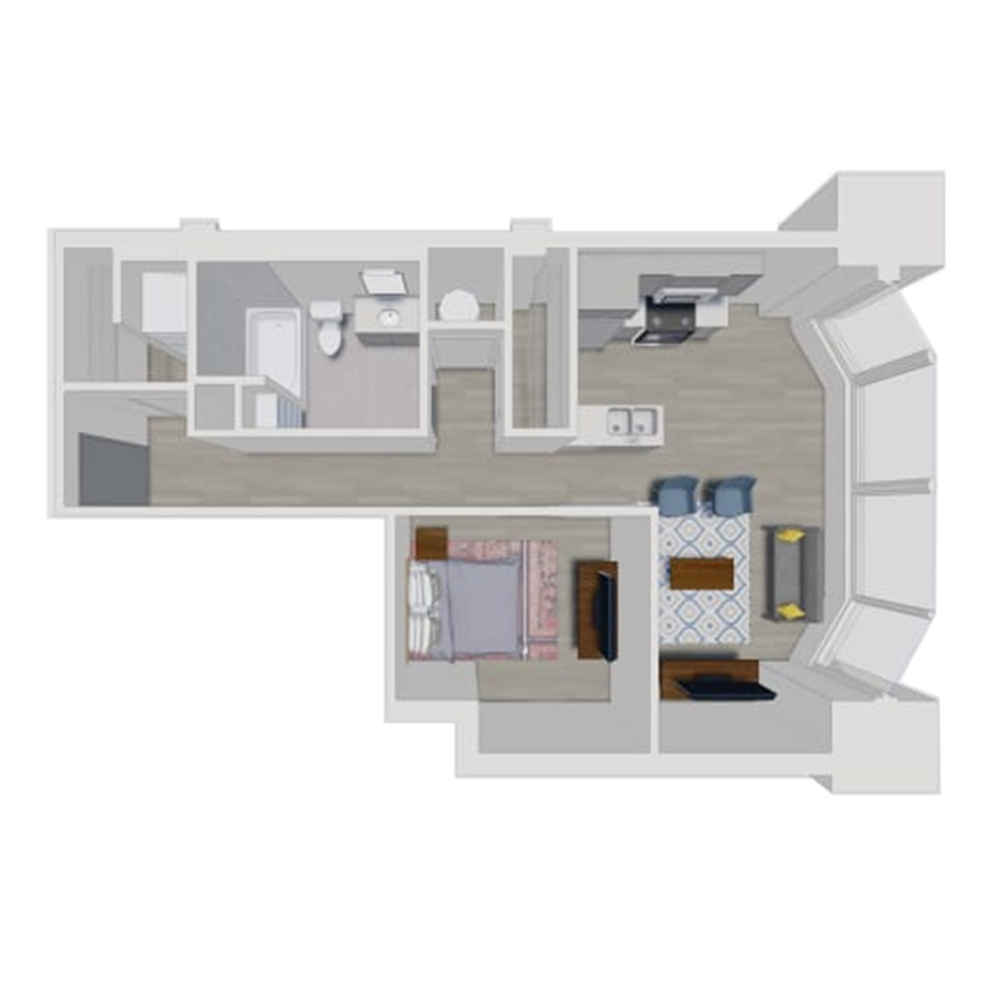 Rendering of the A7.1 floor plan with 1 bedroom[s] and 1 bathroom[s] at Pembroke Square