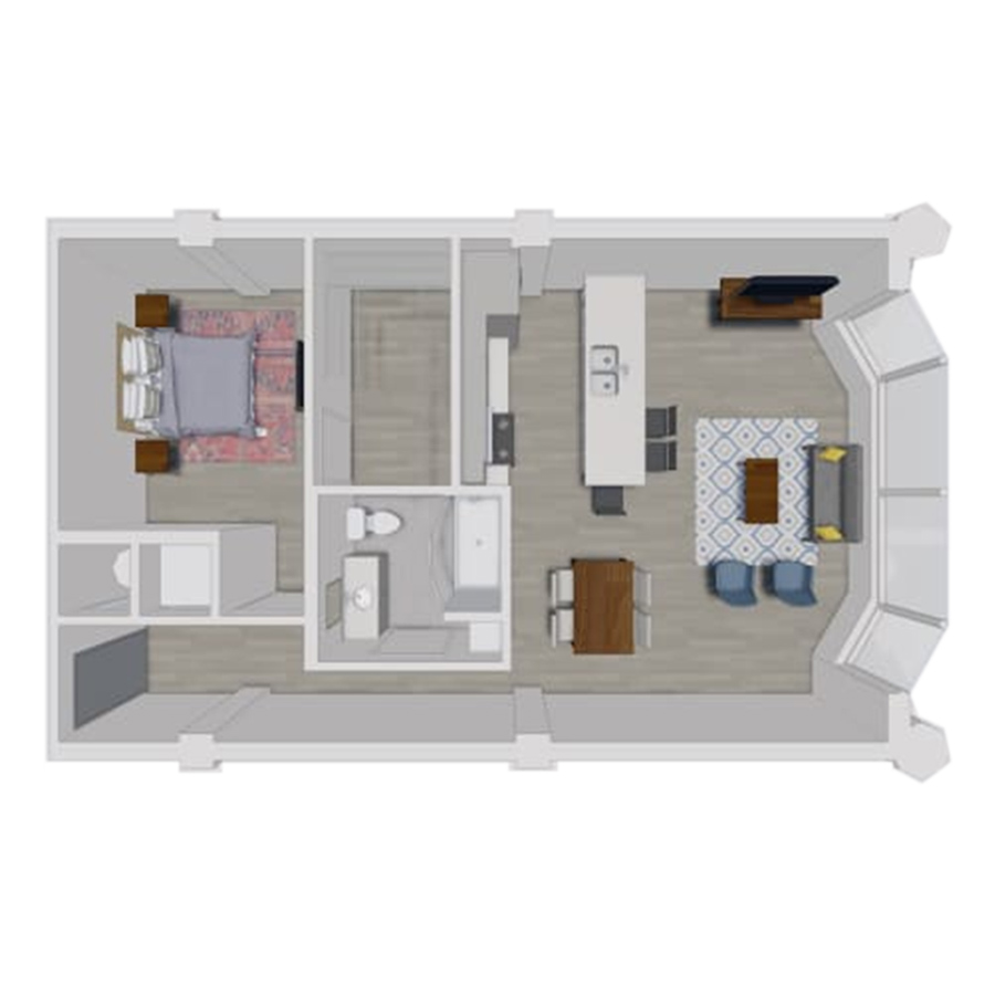 Rendering of the A1.1 floor plan with 1 bedroom[s] and 1 bathroom[s] at Pembroke Square