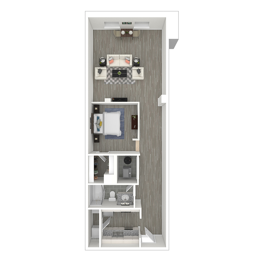 Rendering of the S7 floor plan with a Studio bedroom and 1 bathroom[s] at Pembroke Square