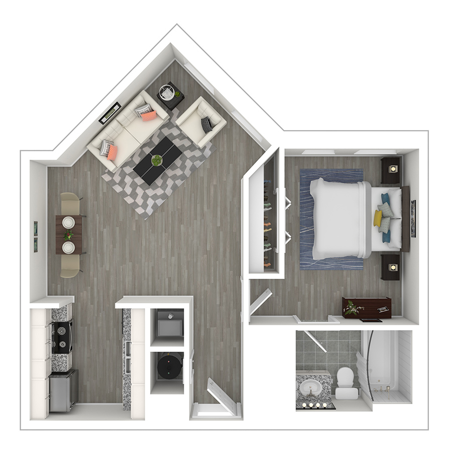 Rendering of the gh-A1 floor plan with 1 bedroom[s] and 1 bathroom[s] at Gayoso House