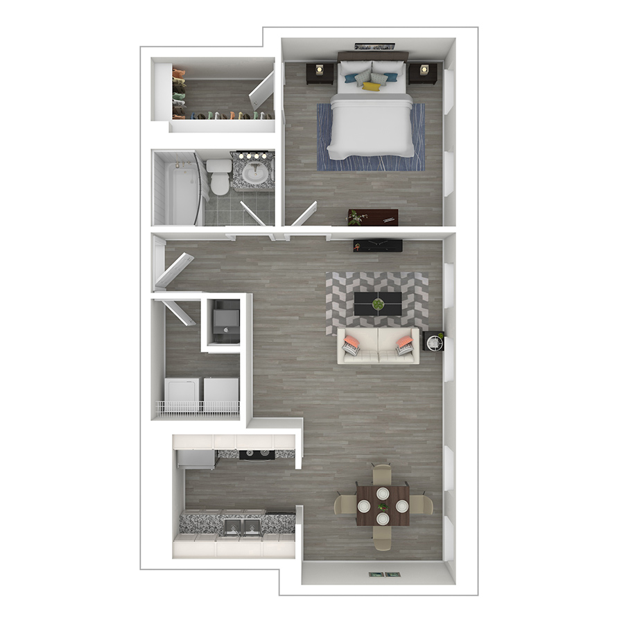 Rendering of the gh-A3C floor plan with 1 bedroom[s] and 1 bathroom[s] at Gayoso House