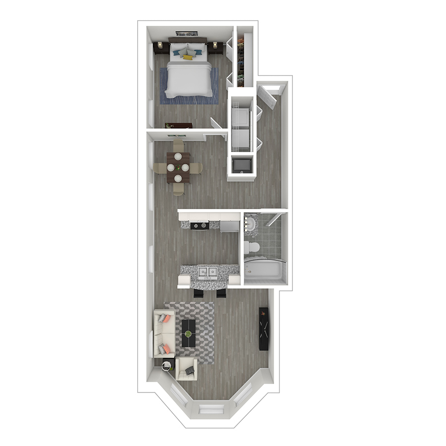 Rendering of the gh-A6B floor plan with 1 bedroom[s] and 1 bathroom[s] at Gayoso House