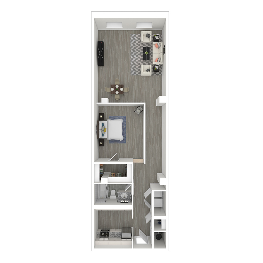 Rendering of the S9 floor plan with a Studio bedroom and 1 bathroom[s] at Pembroke Square
