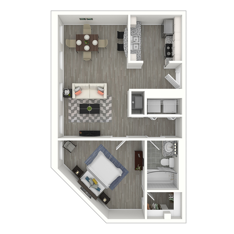 Rendering of the gh-A9A floor plan with 1 bedroom[s] and 1 bathroom[s] at Gayoso House