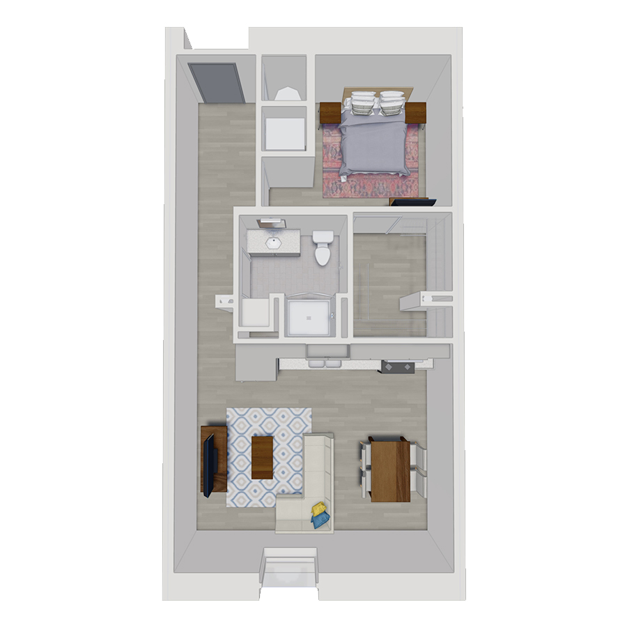 Rendering of the A5 floor plan with 1 bedroom[s] and 1 bathroom[s] at 50 Peabody Place