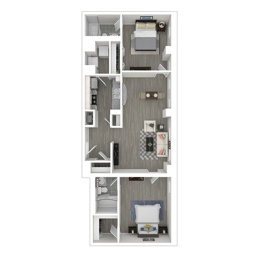 Rendering of the gh-B4 floor plan with 2 bedroom[s] and 2 bathroom[s] at Gayoso House