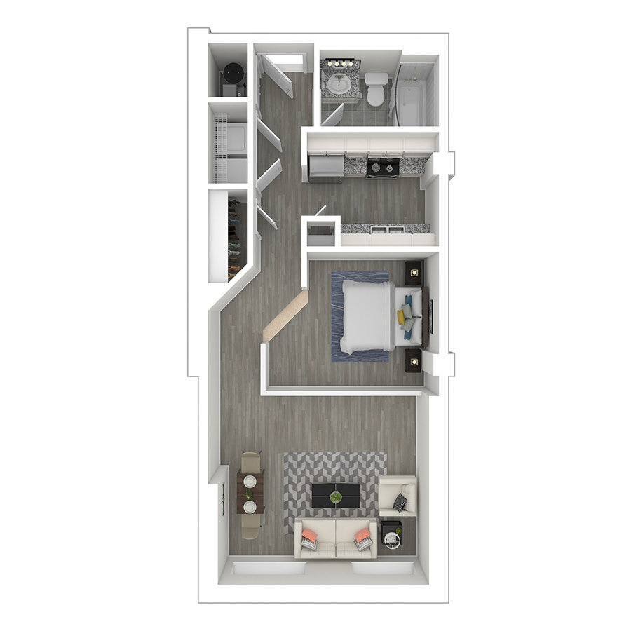 Rendering of the S4 floor plan with a Studio bedroom and 1 bathroom[s] at Pembroke Square