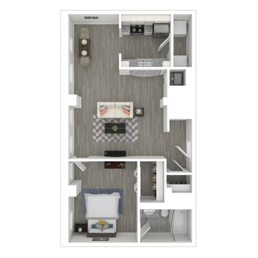 Rendering of the gh-A3A floor plan with 1 bedroom[s] and 1 bathroom[s] at Gayoso House