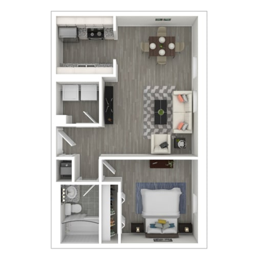 Rendering of the gh-A2 floor plan with 1 bedroom[s] and 1 bathroom[s] at Gayoso House