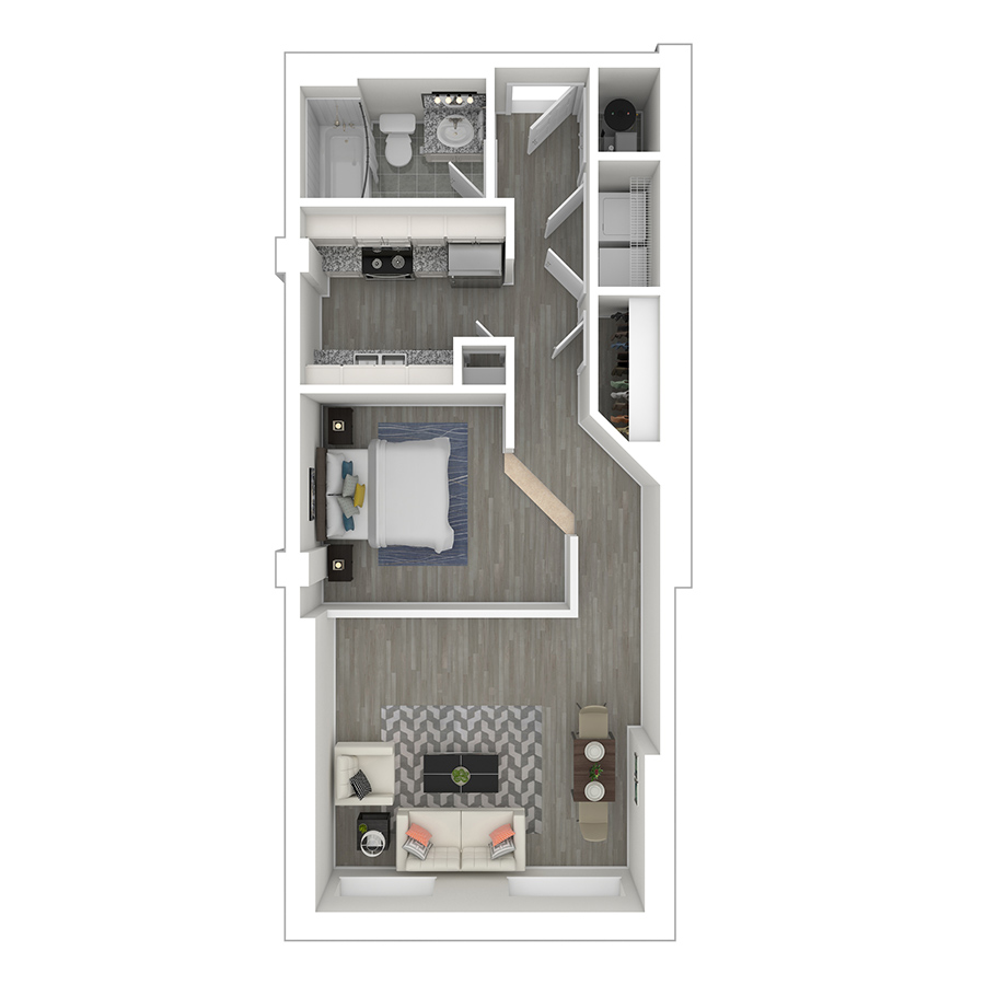 Rendering of the S1 floor plan with a Studio bedroom and 1 bathroom[s] at Pembroke Square