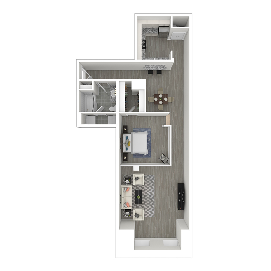 Rendering of the S13 floor plan with a Studio bedroom and 1 bathroom[s] at Pembroke Square