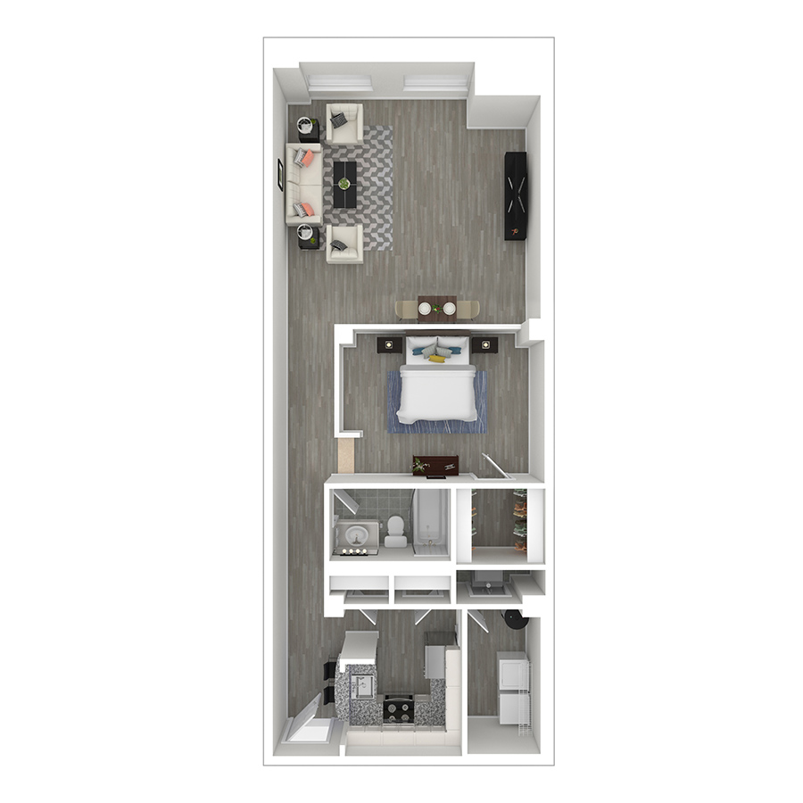 Rendering of the S11 floor plan with a Studio bedroom and 1 bathroom[s] at Pembroke Square