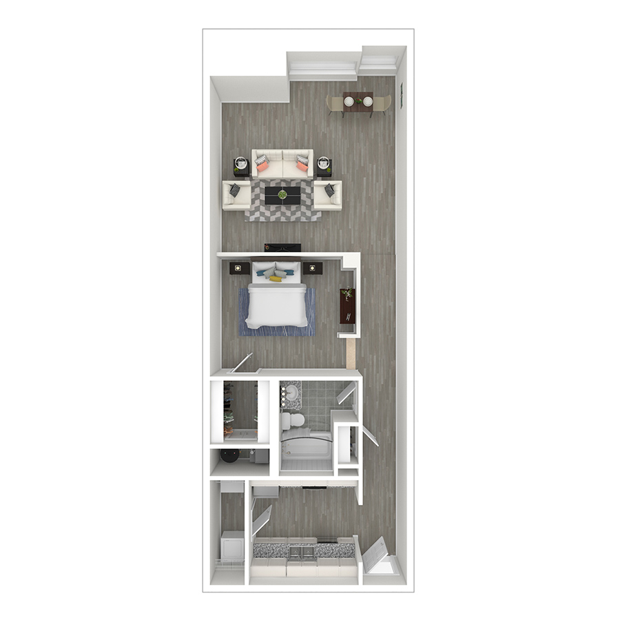 Rendering of the S5 floor plan with a Studio bedroom and 1 bathroom[s] at Pembroke Square