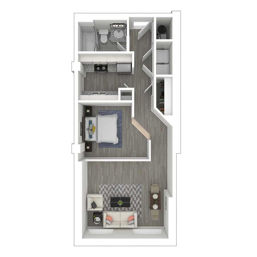 Rendering of the S2 floor plan with a Studio bedroom and 1 bathroom[s] at Pembroke Square