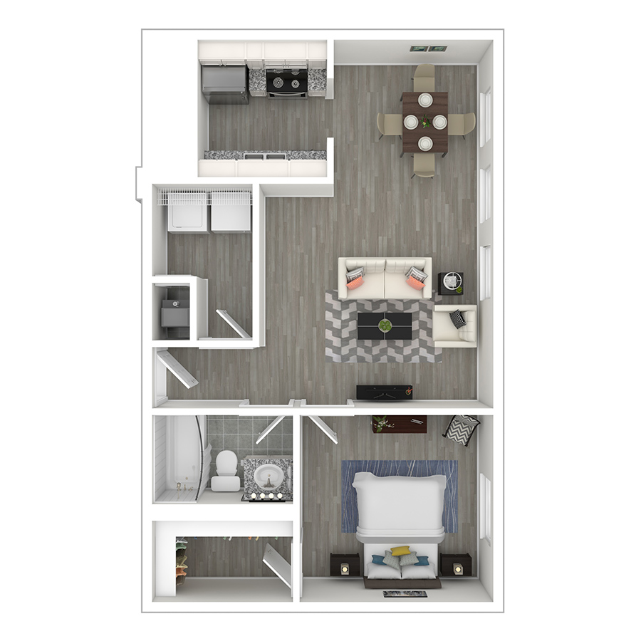 Rendering of the gh-A5B floor plan with 1 bedroom[s] and 1 bathroom[s] at Gayoso House
