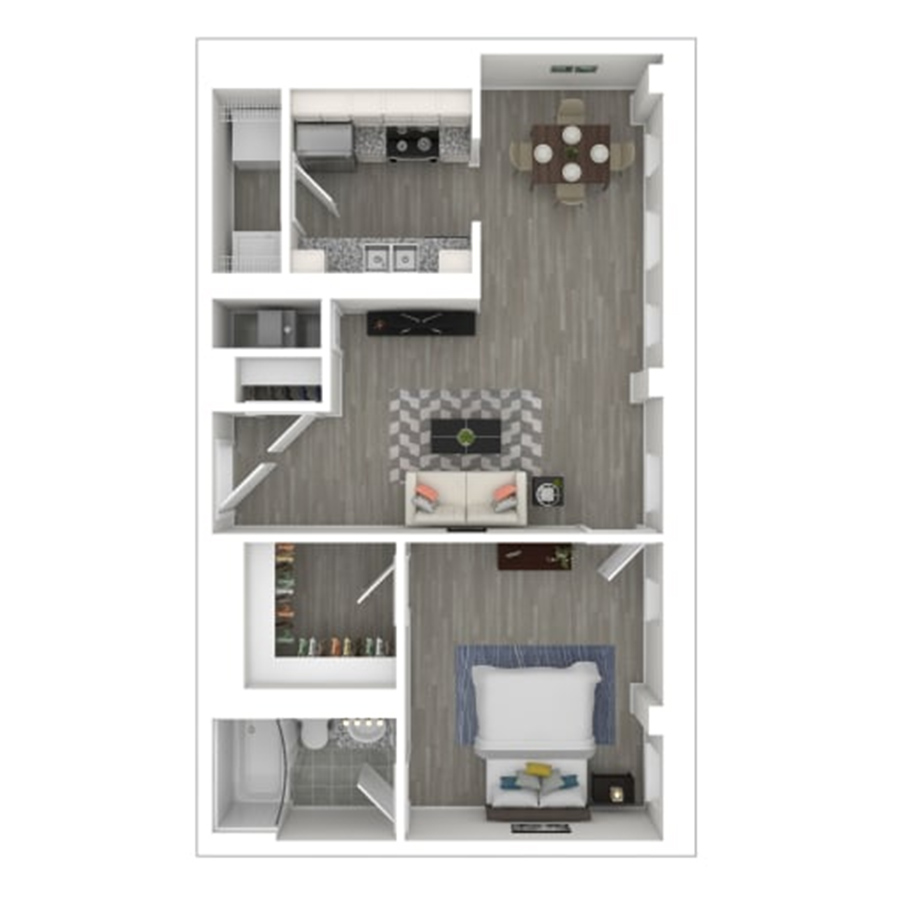 Rendering of the gh-A7 floor plan with 1 bedroom[s] and 1 bathroom[s] at Gayoso House