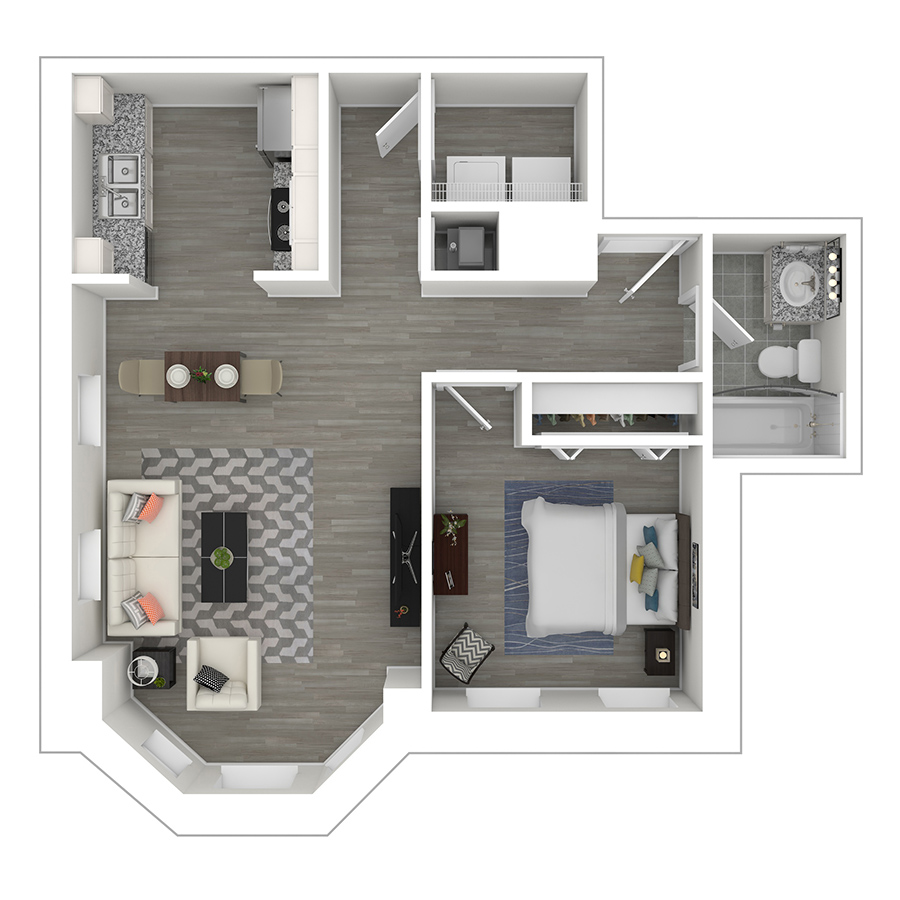 Rendering of the gh-A6A floor plan with 1 bedroom[s] and 1 bathroom[s] at Gayoso House