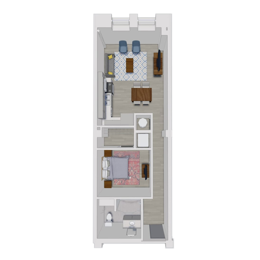Rendering of the A3.1 floor plan with 1 bedroom[s] and 1 bathroom[s] at Pembroke Square